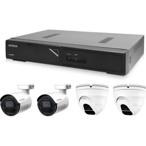 Kamera Set 1x AVTECH NVR AVH1104, 2x 2MPX IP Bullet Kamera AVTECH DGM2103SV und 2x 2MPX IP Dome Kamera AVTECH DGM2203SVSE + 4x UTP Kabel 1x RJ45 - 1x